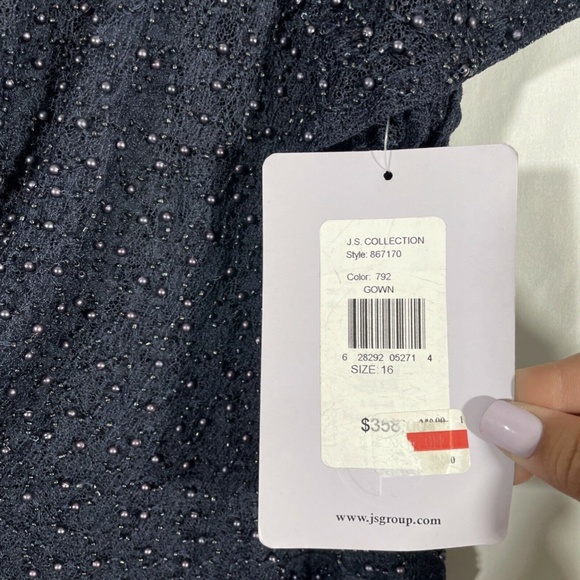 NWT JS Collection Cowl Neck Beaded Mesh Gown 16 - Picture 8 of 12